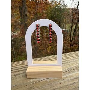 Esther White Red Coral Bar Earrings